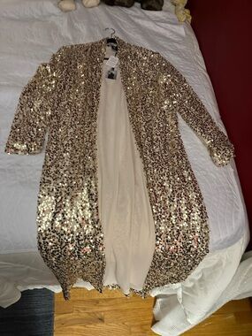 Sincerly Jules Gold Sequin Open-Front Coat
